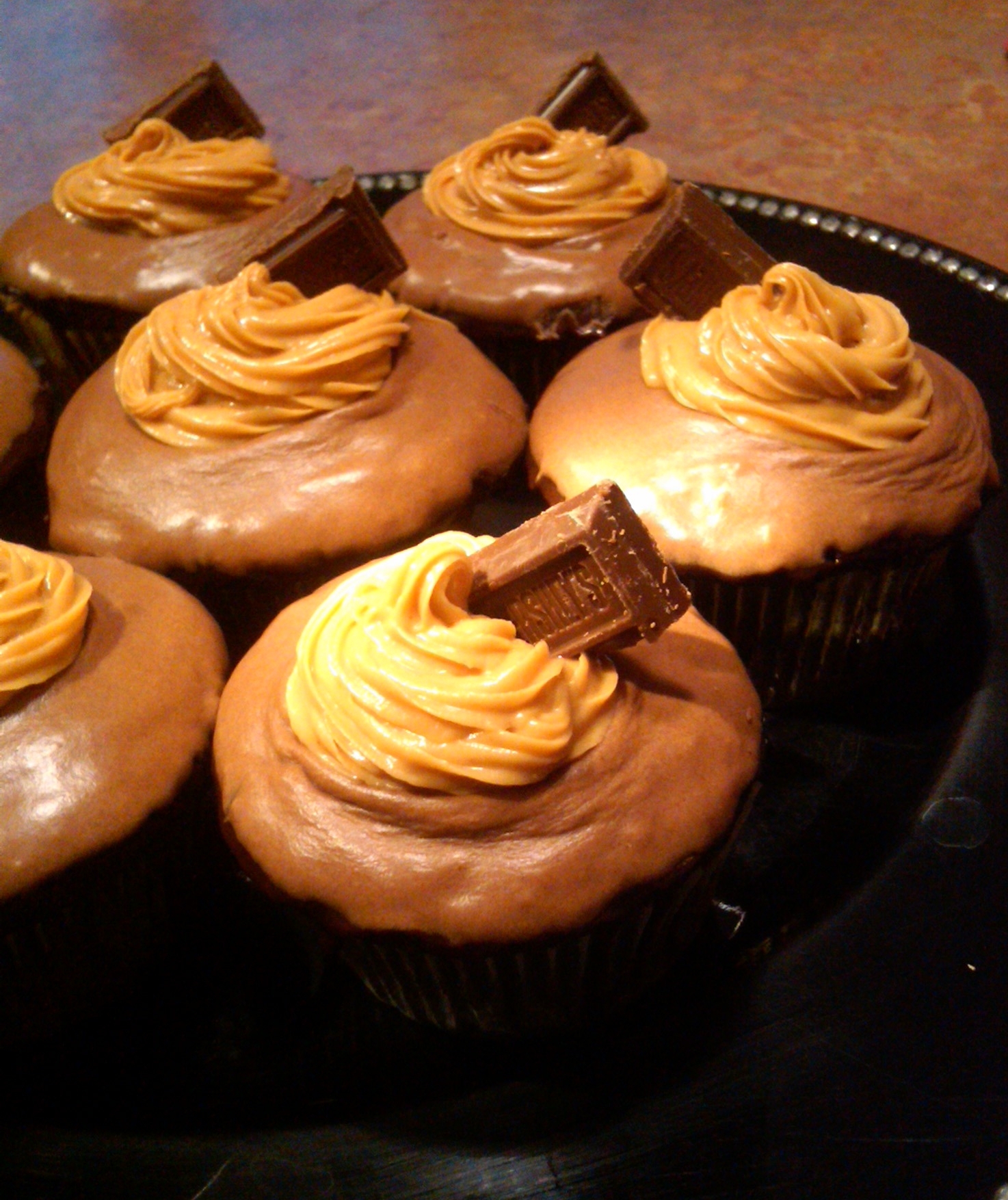 Chocolate Glazed Dark Chocolate Cupcakes with Peanut Butter Cream