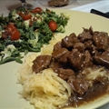 Beef Tips in Gravy over Spaghetti Squash