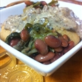 Braised Greens with Beans and Onion, Sweet-Sour Dressing