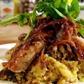 Bubble and squeak with sausage in onion gravy