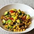CHARRED CORN AND AVOCADO SALAD WITH LIME, CHILI AND TOMATO