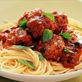Cheesy meatballs with spaghetti