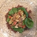 Chicken apple salad with red quinoa and spinach