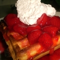 Cinnamon Oat Waffles with Strawberry Sauce and Whipped Cream