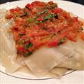 Pasta: Crab ravioli with Creme Fraiche and Basil