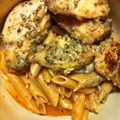 Garlic Pesto Chicken with Tomato Cream Penne