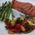 Grilled King Salmon with Tomato-Peach Salsa