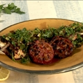 Grilled sea bass with herb and raisin salsa and chermoula marinade
