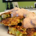 Jicama-Potato Skillet Cakes with Sour Cream Salsa