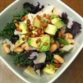 Kale salad with Parmesan, avocado, cannelini beans and pine nuts