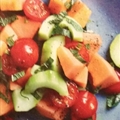 Melon, tomato and cucumber salad with serrano ham