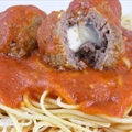 Mozzarella Stuffed Meatballs & Spaghetti