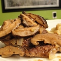 MUSTARD-PEPPERCORN SEARED STEAK WITH MUSHROOM SAUCE