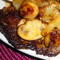 New York Strip Steak with Brandied Mushrooms and Fresh Thyme