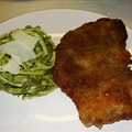 Peruvian Green Noodles w/ Breaded Steak 