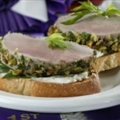 Pistachio-Crusted Pork Tenderloin Bruschetta