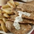 Pork Cutlets with Creamy Blue Cheese Dressing and Fingerling Potatoes