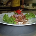 Pork tenderloin with bacon, horseradish and dark beer