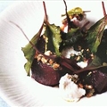Roast beetroot with baby chard, goat's cheese and walnuts