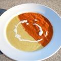 Roasted Yellow Pepper and Roasted Tomato Soup with Cream
