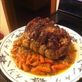 Rosemary Garlic Pork Rib Roast with Roasted Carrots and Onio