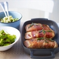 Salmon saltimbocca with gremolata potatoes and crispy sage leaves