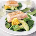 Salmon, spinach, and avocado salad with orange vinaigrette 