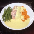 Salmon w Salmon Mousse and Curried Mango Sauce