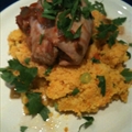 Salsa chicken on carrot couscous