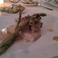 Seared Lemon-lime Yellowfin w/Portobello cream sauce and asparagus