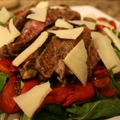 Seared Rib-eye Steak with Arugula-roasted Pepper Salad
