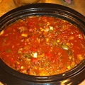 Slow Cooker Beef and Salsa Chili with Cilantro Cream