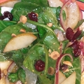 Spinach Salad with Bosc Pears, Cranberries, Red Onion, and Toasted Hazelnut