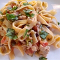 Tagliatelle with Goat Cheese, Tomatoes and Chicken