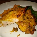 Tandori Roasted Chicken with Spicy Sweet Potato and Mint Raita