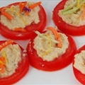 Tomato Slices with Chickpea Slather