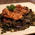 Too Easy Chicken Adobo, Roasted Greens, Beets, Garlic ( by Sarah Fragoso )