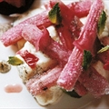Vanilla cheesecake with rhubarb and ginger