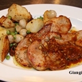 White Balsamic Pork CHops with Roasted Potatoes and Peas