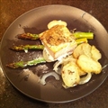Wild Salmon with Rosemary Sweet Potatoes and Lemon Asparagus