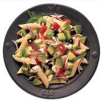 Avocado pasta salad with red pepper & feta cheese