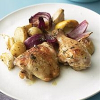 Baked Chicken with Onions, Potatoes, Garlic, and Thyme