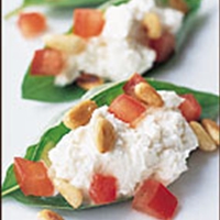 Basil Leaves Stuffed with Chevre and Pine Nuts