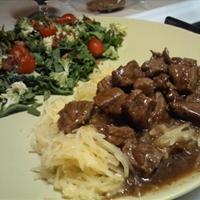 Beef Tips in Gravy over Spaghetti Squash