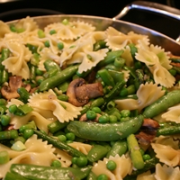 Bowtie Pasta with Asparagus, Shitakes and Spring Peas