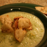 Broccoli and Cheddar Soup with Cajun Croutons