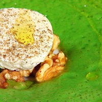 Broccoli Soup w/ Herbed Goat Cheese & Toasted Walnuts