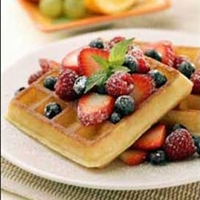 Buttermilk Waffles with Banana-Caramel Sauce