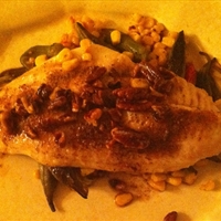Catfish with Roasted Vegetables and Pecan Butter Sauce