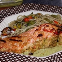 Charcoal-Grilled Salmon Steaks with Grilled Vegetables